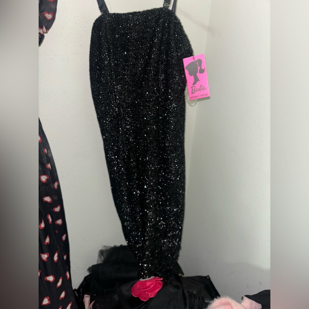 Unique Vintage Barbie Black Glitter Dress Solo in the spotlight xs